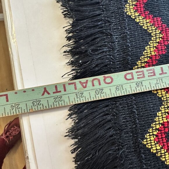 Mexican Textiles Knit Poncho Fringe Geometric Red Blue One Size Black Cowl Neck - Picture 4 of 8